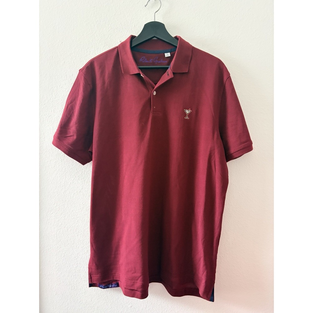 Robert Graham Mens L Burgundy Polo Shirt Embroidered Martini Glass